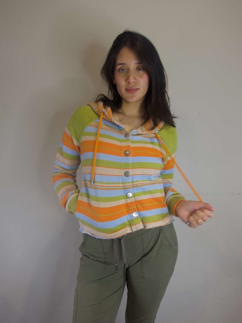 We The Free Striped Button-Front Hoodie Size S